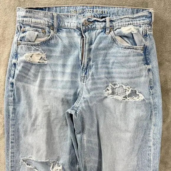 American Eagle Jeans Womens 8 Blue Super High Rise Baggy Wide Leg Ripped Denim - Picture 2 of 9